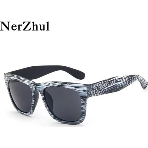 NerZhul Wood Grain Silver Mirror Sunglasses Men/Women Fashion Black Driving Oval Sunglasses Blue Square Sun glasses For mens