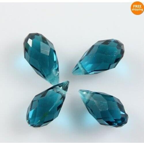 100pcs 6mm x 12mm peacock blue Quartz Faceted Crystal Glass Teardrop Beads Crystal Jewelry Loose Beads DIY free shipping