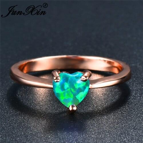 Heart Cut Green White Blue Fire Opal Rings For Women Rainbow Birthstone Rose Gold Color Bridal Wedding Thin Ring Jewelry Gifts