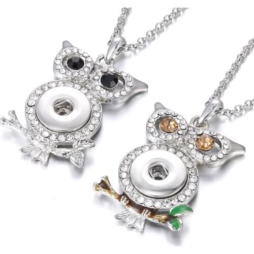New Snap Jewelry Rhinestone Butterfly Owl Snap Necklace Fit Metal Glass 20mm 18mm Snap Buttons Jewelry Snap Pendant Necklace