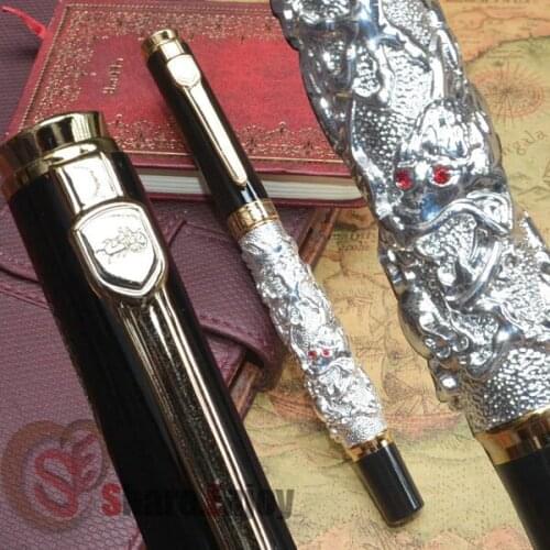 FOUNTAIN PEN FINE NIB JINHAO AUSPICIOUS DRAGON SILVER AND GOLDEN DRAGON EMBOSS OFFICE BUSINESS BEST GIFT