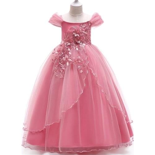 Flower Girl Dresses Shoulderless Princess Long Dress Ball Gown For Stage Performance Girls Formal Party Dress Kids Costumes 14T