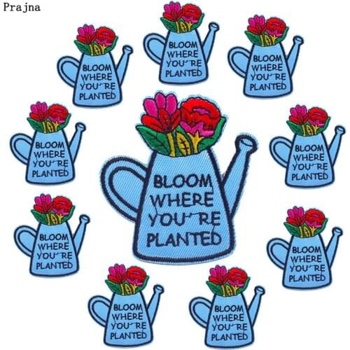 Prajna 10 PCS Bloom Where You're Planted Patch Cartoon Flower Letter Patches On Clothes Iron On Embroidered Patches For Clothing