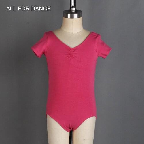 Short Sleeve Pinch Front Cotton Leotard for Child Ballet Dance Wear Practice Leotards Childrens Basic Dance Leotard 03D0020