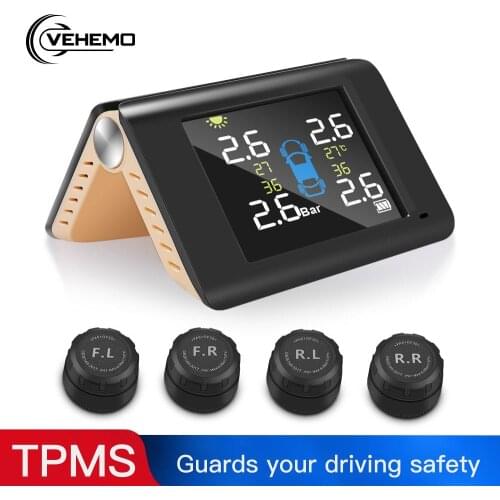 Vehemo TPMS Tire Pressure Monitoring Tire Pressure Monitoring System Car Collapsible for LCD Color Screen Tire Pressure Alarm