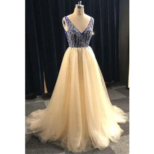 Elegant Evening Dresses Crystal Beaded Red Royal Blue Lace Mermaid Long 2020 Prom Dress Cocktail Party Gown Women Robe DeSoiree