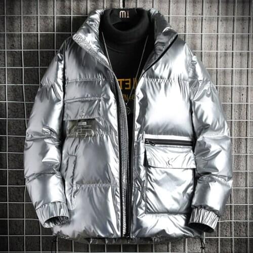 2020 winter new fashion wild couple cotton coat Mens shiny down padded warm jacket Classic solid color thick multi-pocket top