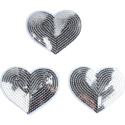 10pcs Big Silver Heart Patch DIY Glitter Sequined Patches Iron On Stickers Sewing Jeans Backpack Coats Fabric Appliques