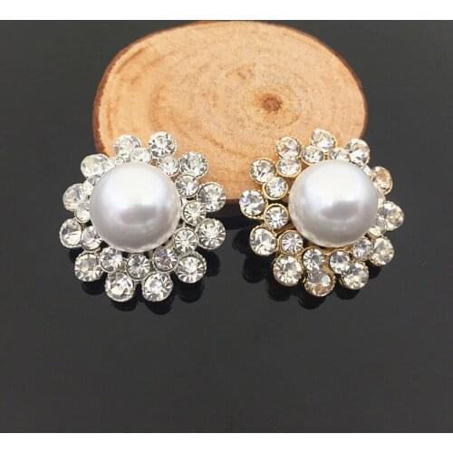 50pcs Sunflower Crystal Stones Pearl Buckle Button Rhinestone Applique Brooch Belt Ring Decor Hairpin Headwear Accessories Craft