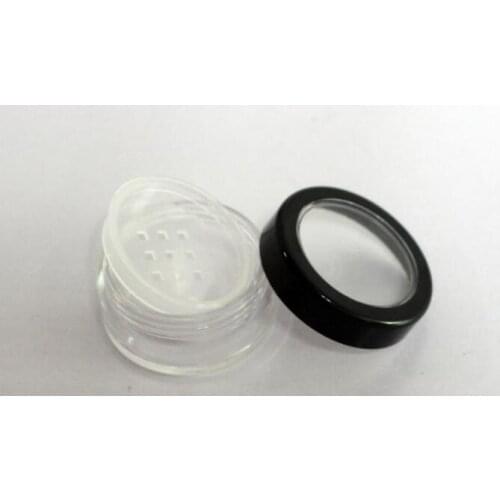 5ML 5G Portable Empty Clear Make-up Powder Puff Box Case Container with Powder Sifter and Black Screw Lid Loose Powder Jar Pot
