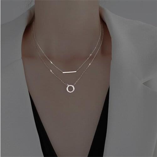925 Sterling Silver Double Layer Round Bead Charm Korean Necklace Creative Elegant Link Chain Wedding Jewelry For Women dz623