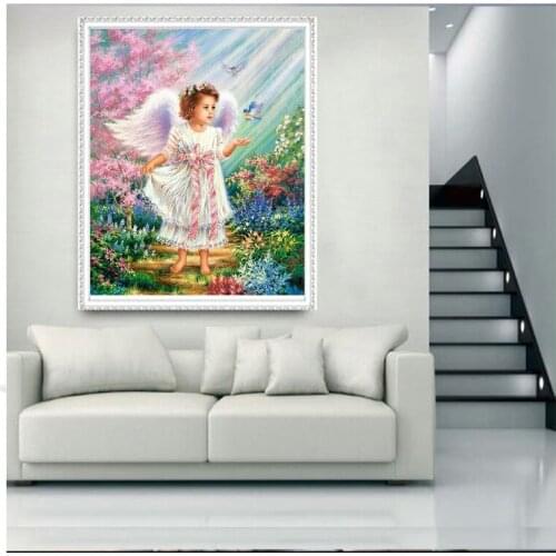 Diamond Embroidery Flower 5D Diamond Painting Angel girl Full square Round Drill Rhinestone Mosaic DIY Handmade Wall Arts FG1103