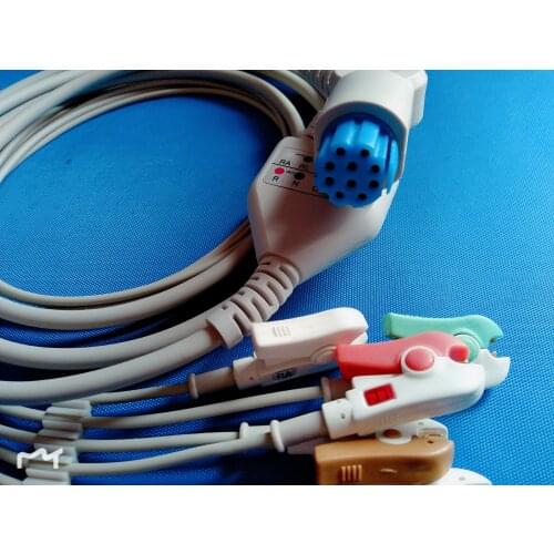 Free shipping,One-piece 10J 5leads ECG cable and leadwires with clip for DATEX,AHA