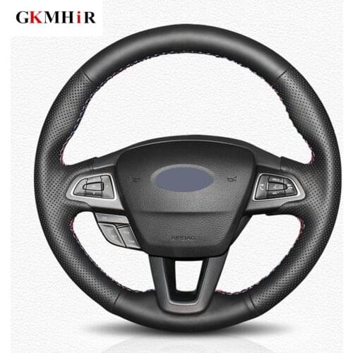 DIY Black Artificial Leather Car Steering Wheel Cover for Ford Focus 3 2015-2018 Escape C-MAX Ecosport 2018-2019 Kuga 2016-2019