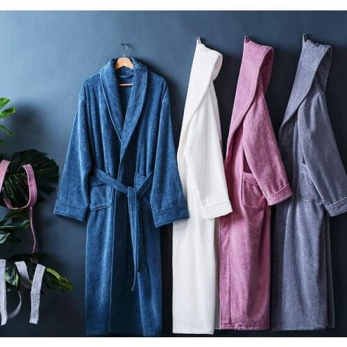 Winter Loose Lengthen Robe Men Women Toweling Terry Robe Cotton Bathrobe Soft Ventilation Sleeprobe Casual Keep Warm Homewear