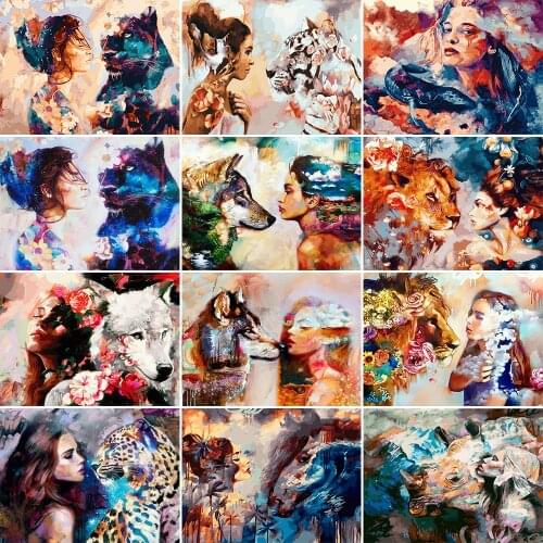 Oil Painting By Numbers "People and Animals"Drawing on Canvas HandPainted Art Gift DIY Picture By Number Kits Home Decoration