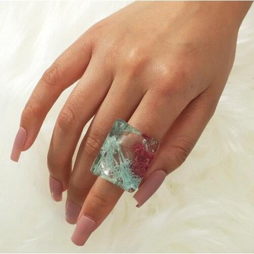 Ins Transparent Acrylic Resin Acetic Acid Irregular Red Flower Knuckle Finger Piercing Rings Trendy Korean Fashion Party Jewelry