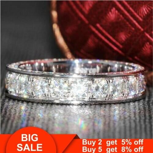 Eternity Band Promise ring 925 Sterling silver 3 Rows AAAAA cz Engagement Wedding Rings for women Men Statement Jewelry Gift