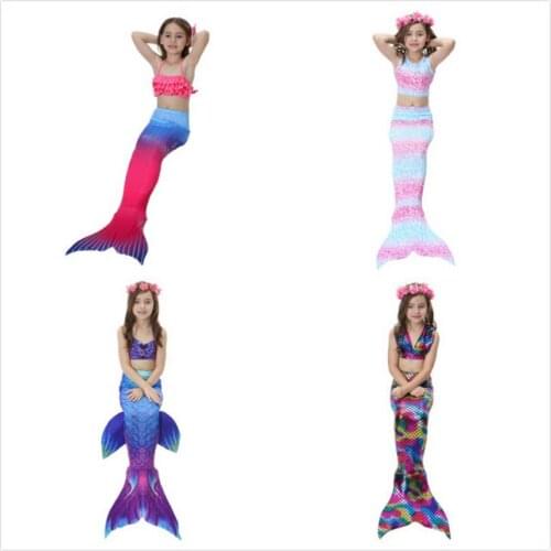 Little Girls Mermaid Tail With Fin Princess Dress Bikini Set Split Swimmable Bathing Suit Beachwear Girls Cosplay Cloth 2-12Y