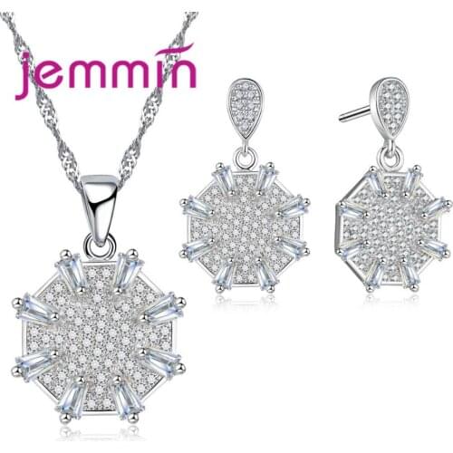 Luxury Silver Wedding Jewelry Sets For Women Fashion Geometric Circular Pendant Necklace Stud Earrings Sets