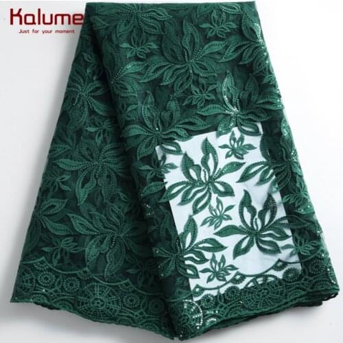 Kalume Sequins African Milk Silk Lace Fabric Latest French Mesh High Quality Nigerian Tulle Lace Fabric For Party Wedding F2267