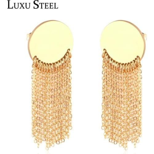 LUXUSTEEL Earring For Women Stainless Steel Gold Color Tassel Chains Drop Earrings Collier Female Accessories Party Wholesale