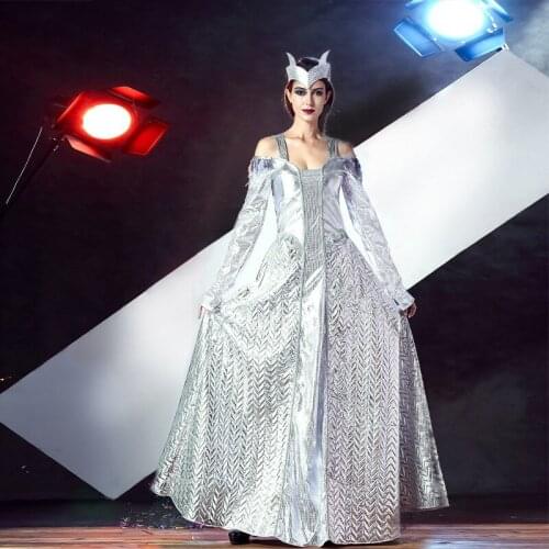 European and American Movie Winter War Ice Queen Costume Adult Women Halloween Cosplay Egyptian Cleopatra Masquerade Dress