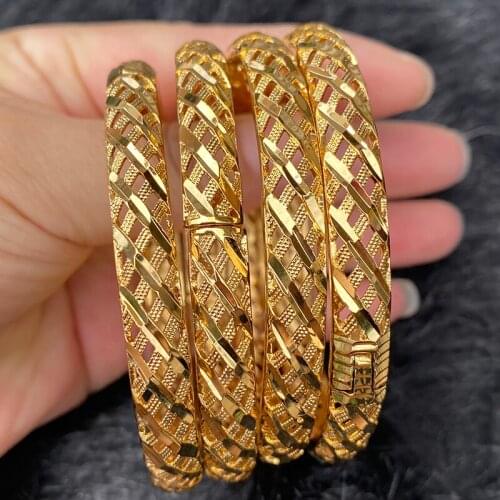 24K Gold Color Ethiopian Africa Saudi Arabia Bangles Fashion Dubai Bangles For Women Bride Wedding Sudan Bracelet Jewelry Gifts