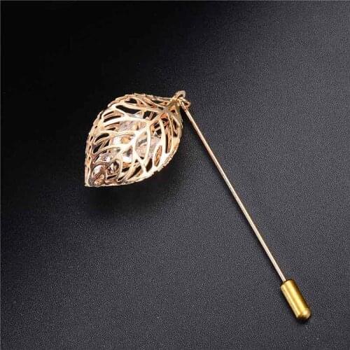 SHUANGR Trendy Crystal Leaf Brooches Corsage Collar Hollow Ball Dog Tag Initial Golden Brooch and Lapel Pin For Men/Women Gift