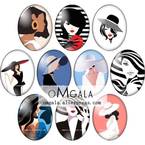 Fashional Modern Women Girls Illustrations 13x18mm/18x25mm/30x40mm Oval photo glass cabochon flat back Making findings