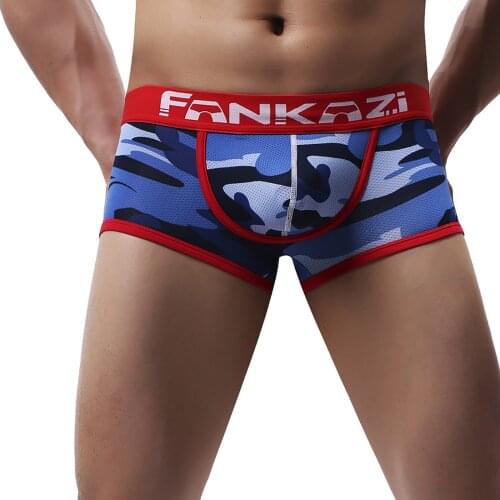 Mens Fabric Camouflage Print Boxer Briefs Low Waist Wide Elastic Waistband Separate Spaces U Bulge Pouch Shorts Briefs Underwear