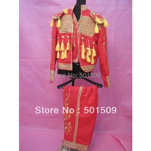 New red embroidery mens medieval suit stage performance Matador suit spanish