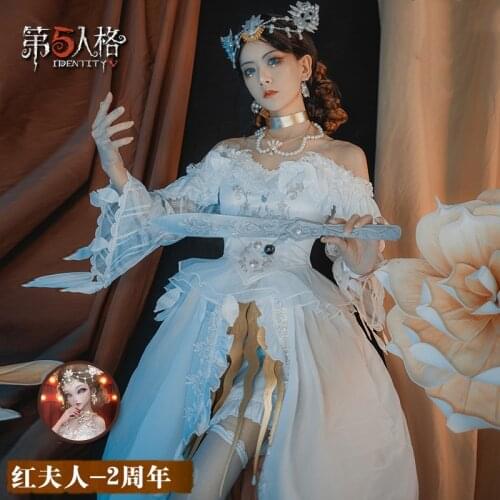 Stocks Game Identity V Bloody Queen Mary Bella Donna Cosplay Red Lady Bloody Queen 2nd Anniversary Anime Cos Fur Tail Wig