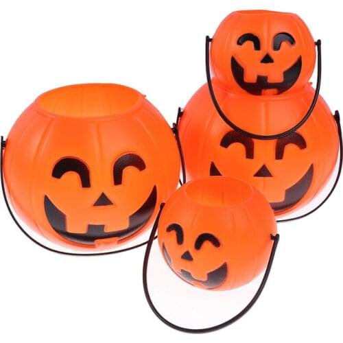 Halloween Pumpkin Candy Holder Plastic Bucket Basket Pail For Kids Halloween Party Trick Or Treat Bags