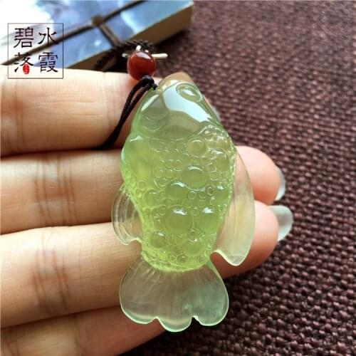 Genuine green jade pendant hand carved fish pendants necklace top brand men women real jade jewelry jadeite jade necklace