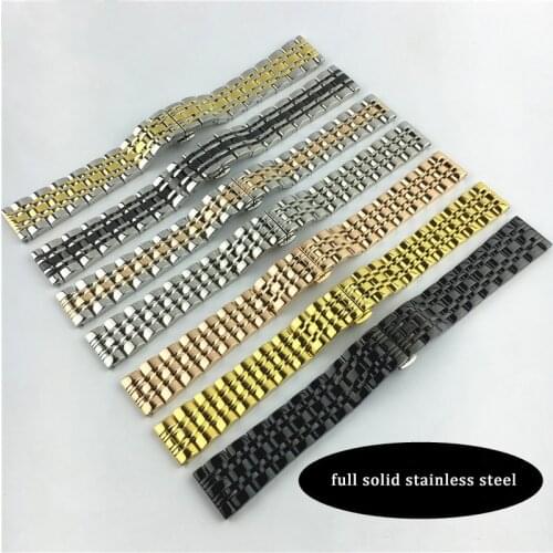 Full Stainless Steel Watchband butterfly clasp Straps 12MM 13 14 15 16 17 18 19 20 21 22 23 24MM Flat interface Wristband For DW