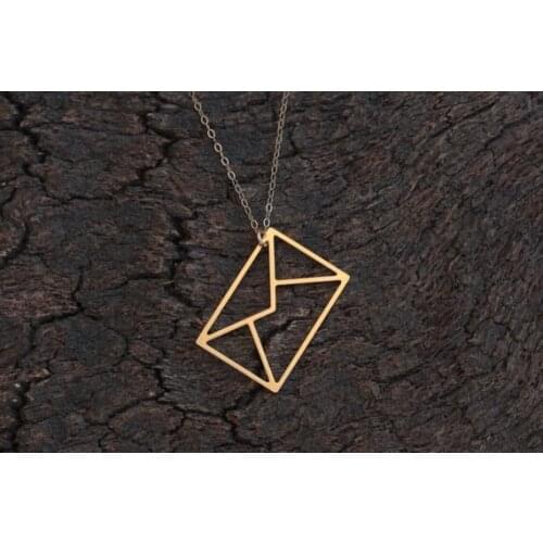 Hollow Geometry Envelope Necklace I Love You Letter Minimal Everyday Jewelry Origami Email Message Necklaces