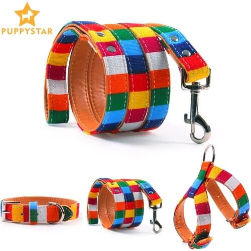Leash For Dogs Colorful Striped Basic Dog Leash Collar For Dogs Puppy Rope Dog Harness Chihuahua Cat Lead Pet Accessories LX0002
