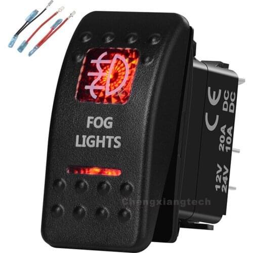 Fog Lights Printed Rocker Switch Red Led 5 Pin on-off Single Pole Single Throw Waterproof for Car Boat 12v/24v+Jumper Wires Set