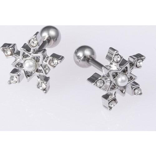 2pcs Pearl Stud Earings Tragus Helix Barbell Cartilage Daith Piercing Stainless Steel Ear Studs for Woman Body Jewelry Gifts