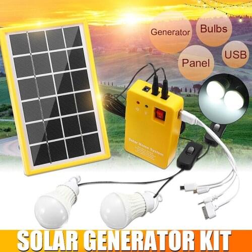 3W Solar Panel Emergency Light Kit Solar Generator 4 Heads USB Charger Cable + 2 LED Light Bulb for Outdoor Camping Solar Light