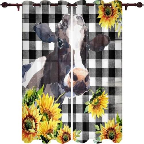 Modern Curtains Cow Sunflower Lattice Baby Room Bedroom Creative Window Curtains Kitchen Living Room Terrace Valance Curtains