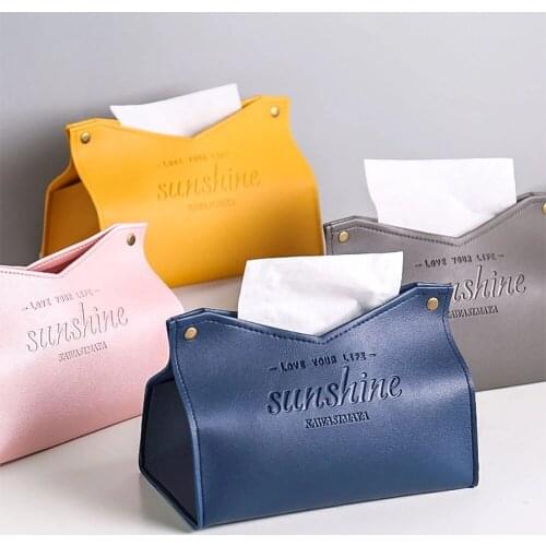 V Mouth Tissue Bag PU Leather Household Vehicle Paper Towel Box Kitchen Table Napkin Case Lady Cosmetic Tools Storage Bags