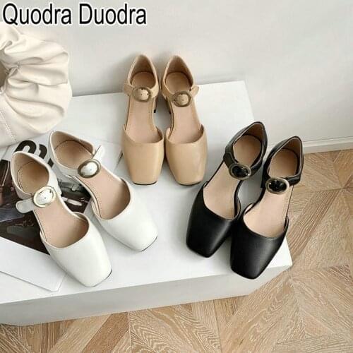 New Women Pumps Shoes fashion chunky thick high heels Square Toe buckle elegant Office summer Plus Size 43 33-46 solid party PU