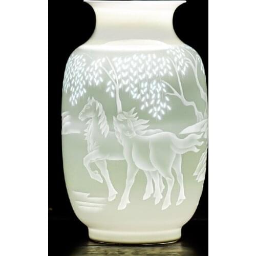 Jingdezhen Vase Ceramic vase Thin Embossed White Flower vase Horse To Success pattern Living Room Tv Cabinet Decoration vase