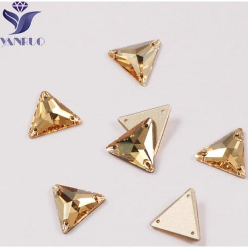 YANRUO 3270-Triangle Golden Sewing Strass Stones GSHA Rhinestones Sew On Crystal Gold Stones For Clothes Wedding Decoration