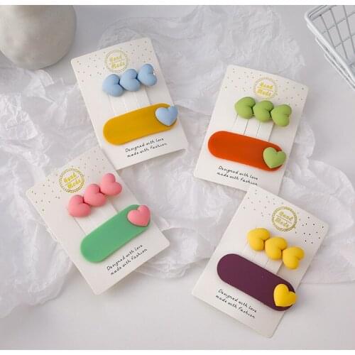 2 pcs Candy Color Cute Heart Rectangle Hairpins Sets For Women 2021 Korean Summer New Fashion Hair Accessories Clips Grips