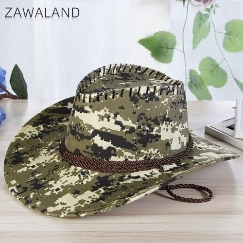 Zawaland Camouflage Western Cowboy Hat Summer Autumn Sunhats Adult Jazz Brimmed Hat Beach Cap for Outdoor Sports Traval Hiking