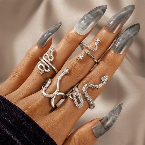 Vintage Silver Finger Snake Rings for Women Jewelry Sets Fashion Punk Aesthetic Snake Woman Rings Banquet Party Gifts 2021 New
