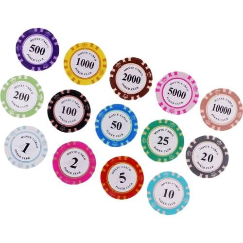 14pcs Poker Chips Gaming Board Game Casino Supplies Texas Hold'em Game Adult Party Games with Denominations